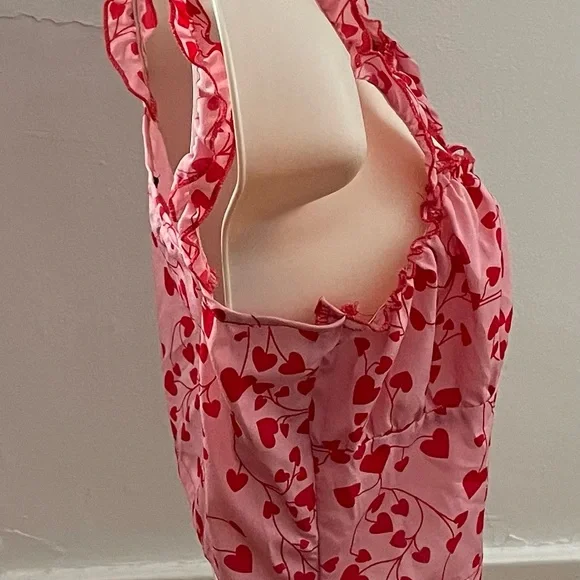 SHEIN pink red heart print all over crop top, size S Barbiecore festival summer - Picture 9 of 14